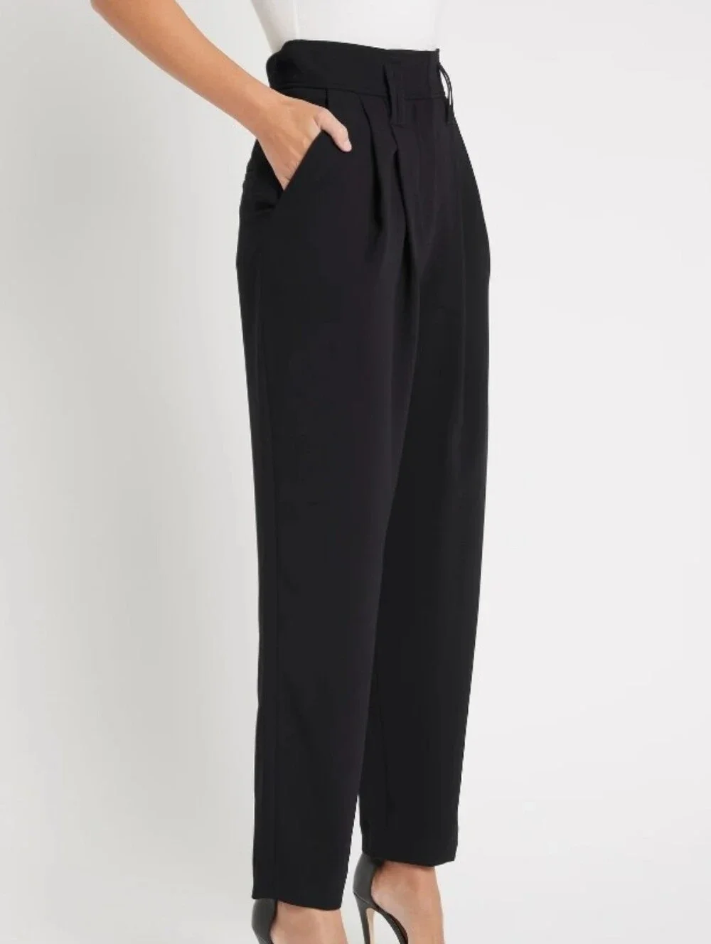 IRO Nahma Wool Blend Black High-Waist Pleated Luxury Trousers Sz-36